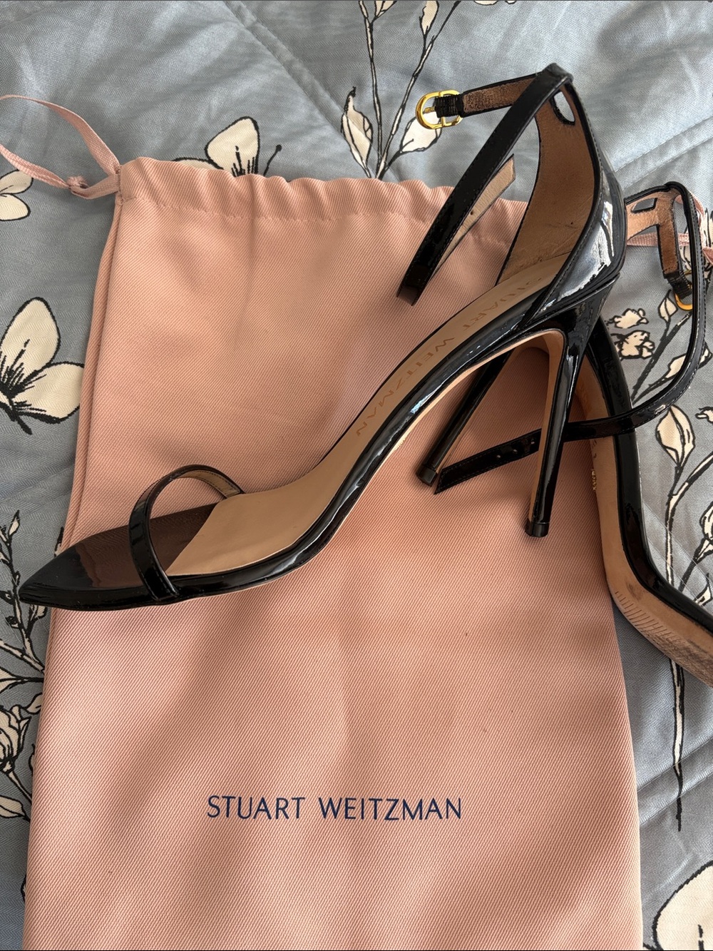 Stuart Weitzman Black Patent Strappy High-Heel Sandals - Picture 5 of 7